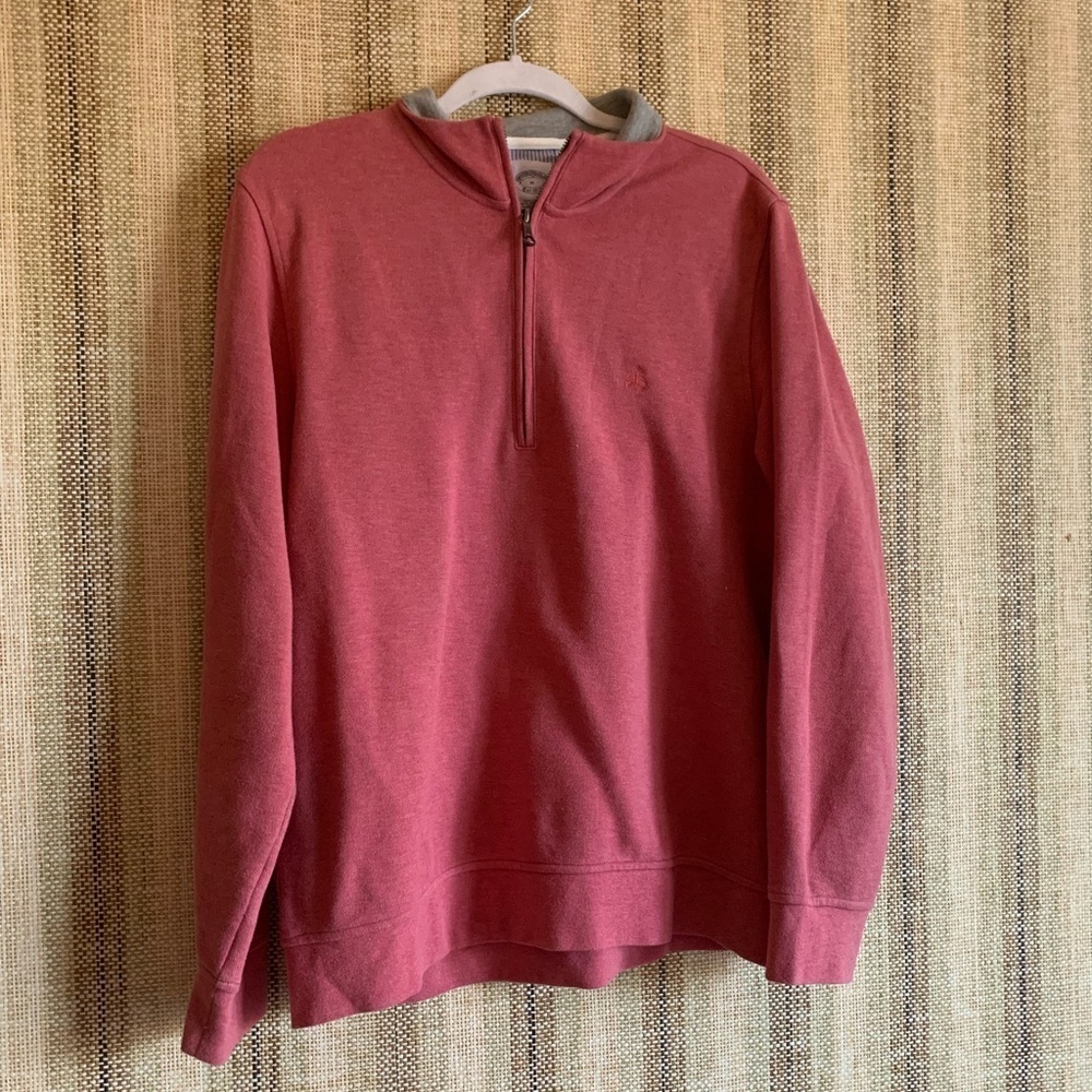 Brooks Brothers Hoodie Pullover Salmon Mens Size M Half Zipper Cotton Golf